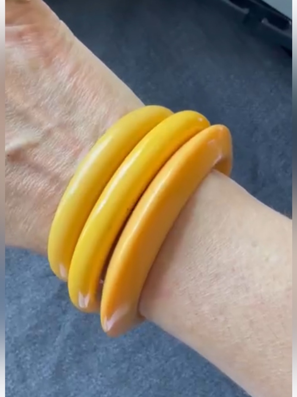 Set of 3 Vintage Butterscotch and Canary Yellow Bakelite Bangles